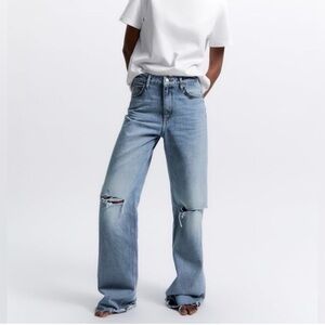 Zara Light Blue Distressed Flare Jeans